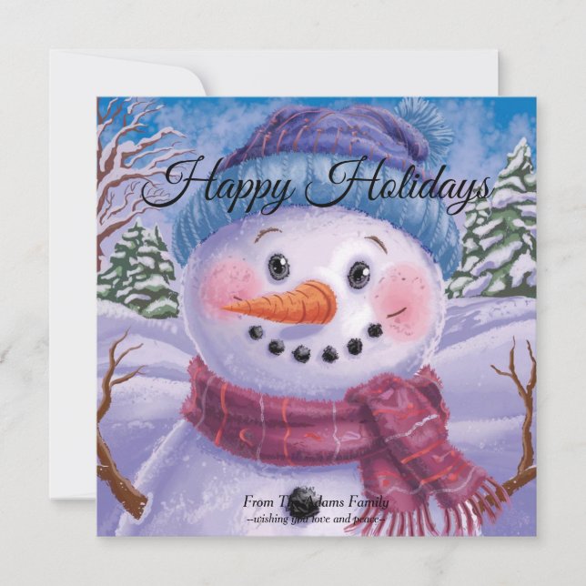 Frosty la tarjeta de vacaciones plana de Snowman (Anverso)