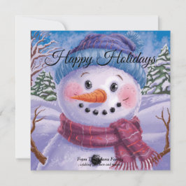 Frosty la tarjeta de vacaciones plana de Snowman