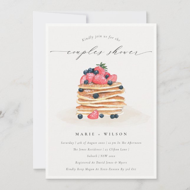 Fruit Pancake Acuarela Parejas Ducha Invitación (Anverso)
