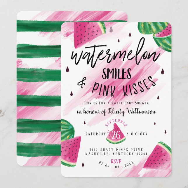 Fruity Watermelon | Invitación de Chica Baby Showe (Anverso / Reverso)