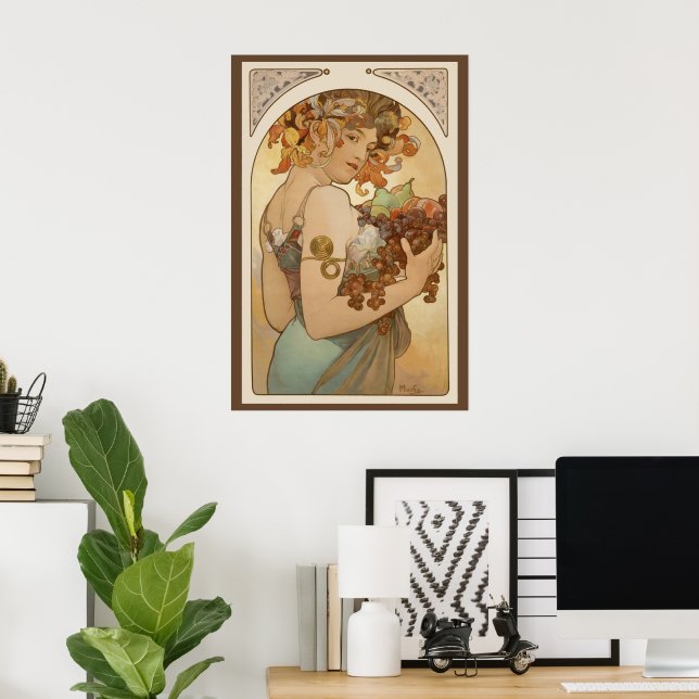 Fruta de Alphonse Mucha, Arte Antiguo Modernista (Oficina en casa)