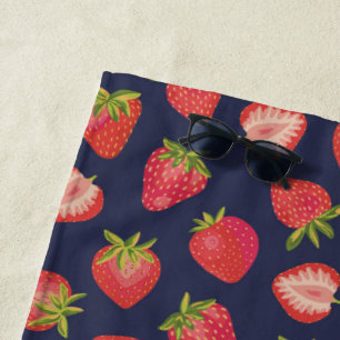 Fruta de fresa de verano rojo Toalla de playa azul