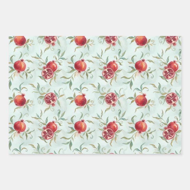 Fruta de granada y hojas en acuarela (Anverso)