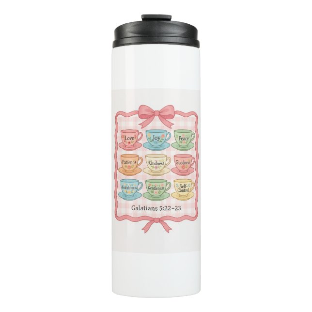 Fruta del Espíritu tazas de té rosadas botella de  (Anverso)