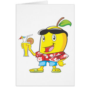 Fruta feliz del mango en traje de la playa