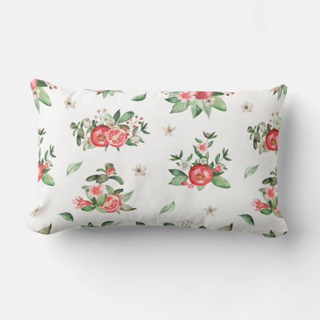 Fruta rosa granada y almohada lumbar en flor (Anverso)