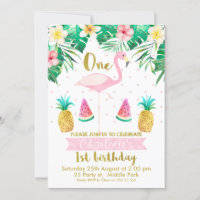 Fruta tropical Flamingo Invitación de primer cumpl