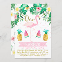 Fruta tropical Flamingo Invitación de primer cumpl