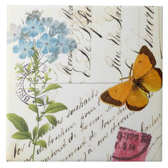 Fruta vintage y postal floral... azulejos (Frente)