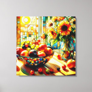 Frutas acuáticas y arte de tela de flores
