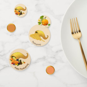 Frutas y oro en confeti de mesa de Acción de Graci