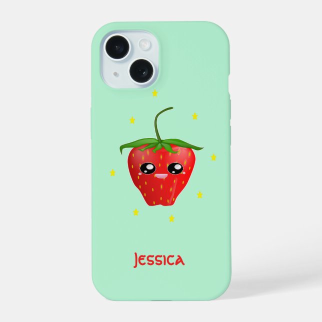 Fruto de fresa monograma kawaii en turquesa (Reverso )