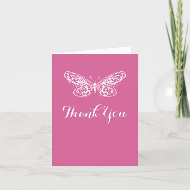 Fuchsia Butterfly Bat Mitzvah Tarjeta de agradecim (Anverso)