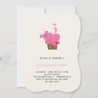 Fuchsia Butterfly Cupakes Invitación a la fiesta d