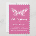 Fuchsia Butterfly Invitación a cumplir 18 años<br><div class="desc">El tipo de cinta de moda y un acento mariposa esbozado a mano esta invitación de cumpleaños.</div>
