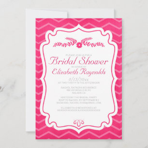 Fuchsia Chevron Stripes Bridal Ducha Invitaciones