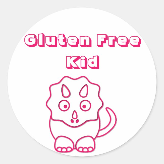 Fuchsia Dino Gluten Pegatina infantil libre (Anverso)