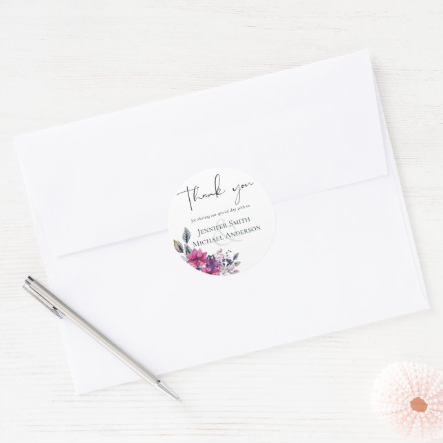 Fuchsia Dreams Gracias Pegatinas Boda Floral (Sobre)