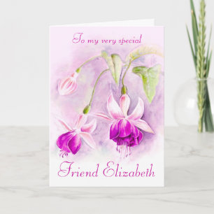 Fuchsia floral púrpura rosa tarjeta de cumpleaños