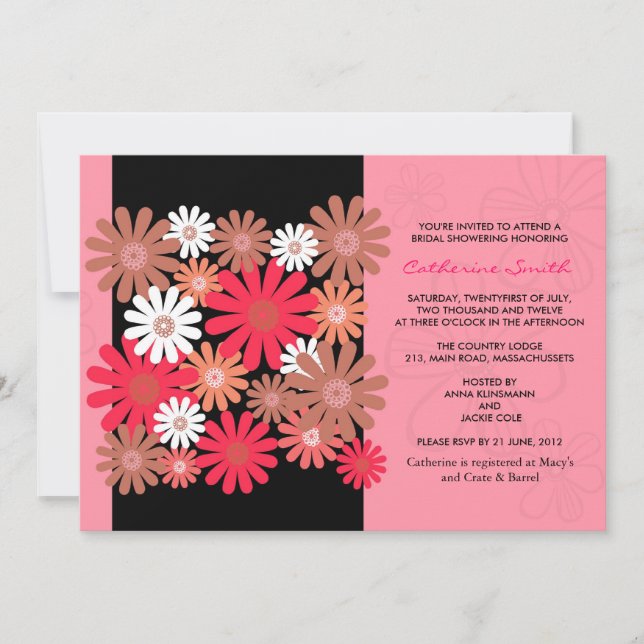 Fuchsia Gerber Daisy Bridal Shower Invitación (Anverso)