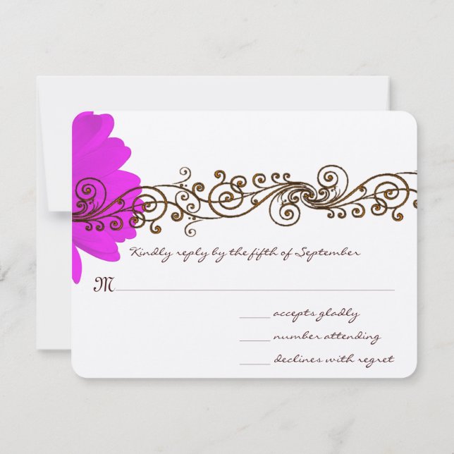 Fuchsia Gerber Daisy Wedding RSVP (Reverso)