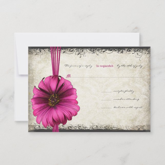 Fuchsia Gerber Daisy Wedding RSVP (Anverso)