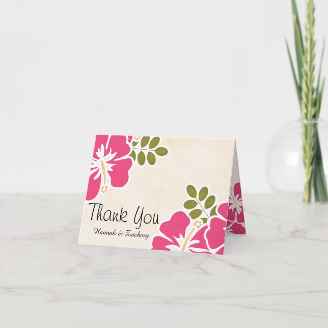 Fuchsia Hibiscus Boda Gracias Cartas De Notas (Anverso)