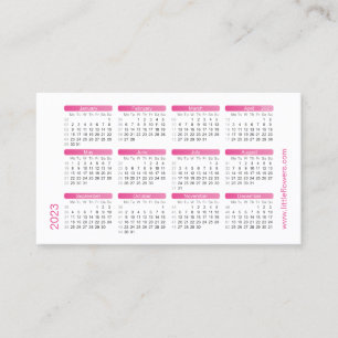 Fuchsia Mini Calendario 2023. Plantilla de tarjeta