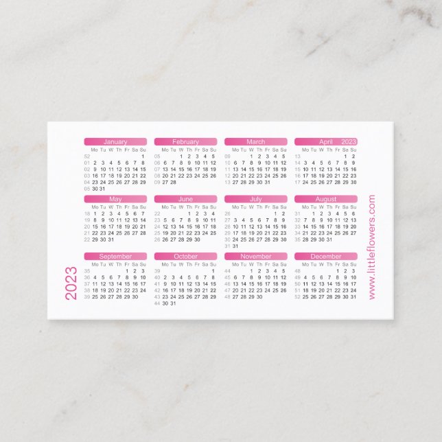 Fuchsia Mini Calendario 2023. Plantilla de tarjeta (Anverso)