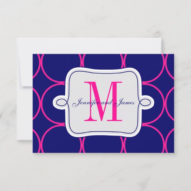 Fuchsia Navy Blue Modern Wedding RSVP #2 (Anverso)