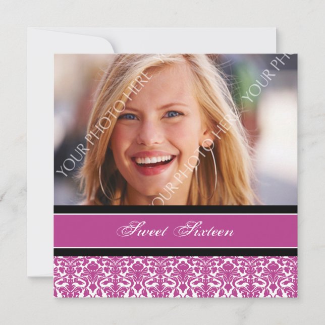 Fuchsia Photo 16th Birthday Party Invitaciones (Anverso)