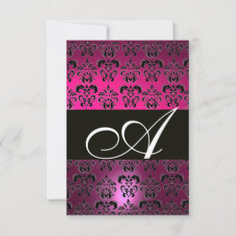 FUCHSIA PURPLE BLANCO NEGRO DAMASK MONOGRAM RSVP