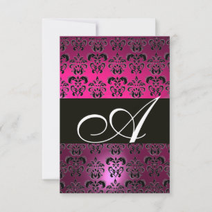 FUCHSIA PURPLE BLANCO NEGRO DAMASK MONOGRAM RSVP