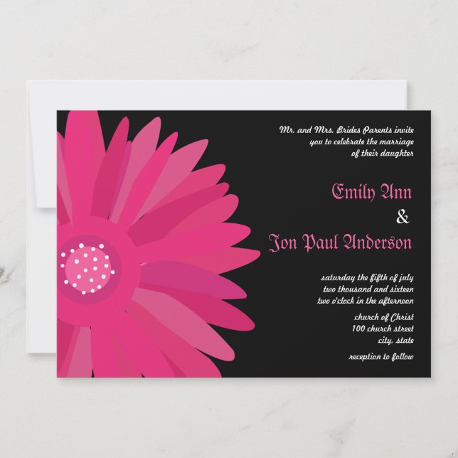 Fuchsia Raspberry Gerber Daisy Wedding Invitación (Anverso)