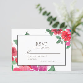 Fuchsia Watercolor Floral Wedding RSVP