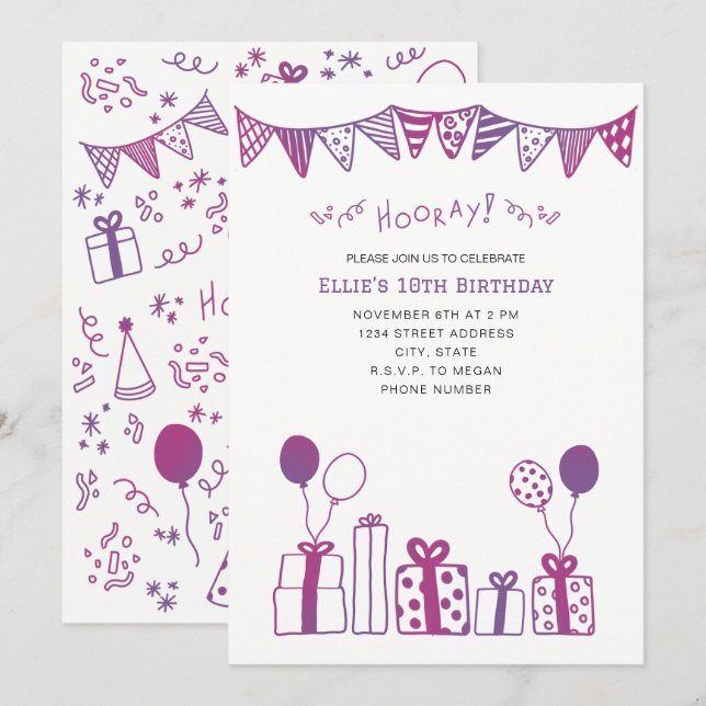Fuchsia Y La Invitación A La Celebración Púrpura (Anverso / Reverso)