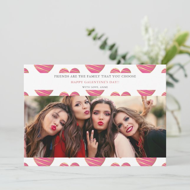 Fucshia Heart Best Friends Photo Happy Galentine's (Anverso de pie)