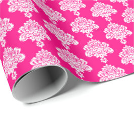 Fucsia brillante | Papel de ajuste de Damasco blan