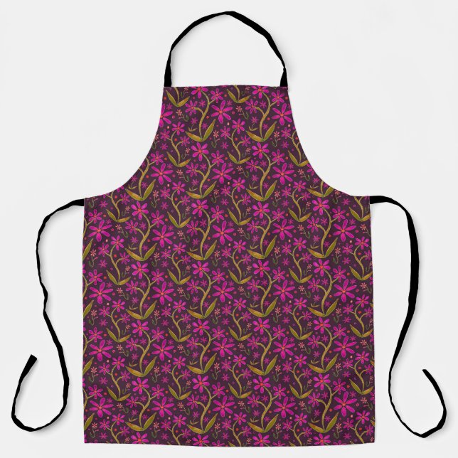 Fucsia | Delantal de margaritas danzantes de acuar (Anverso)
