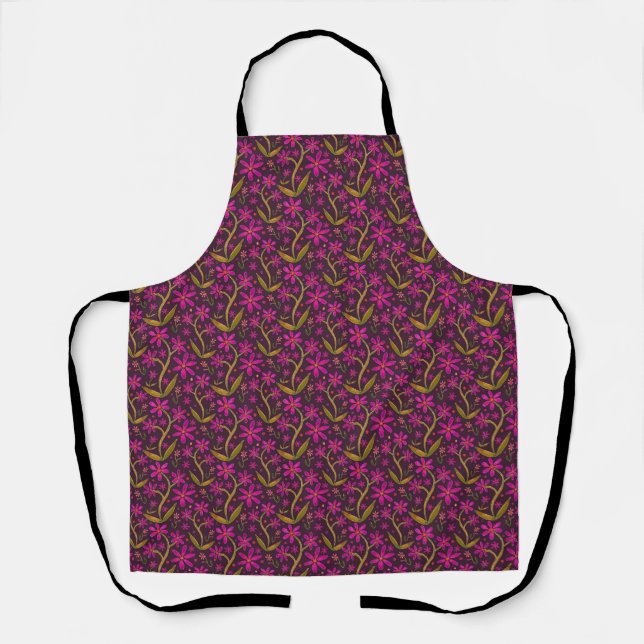 Fucsia | Delantal de margaritas danzantes de acuar (Anverso)