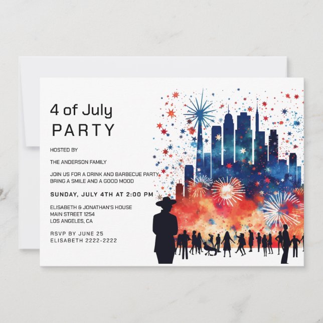 Fuegos artificiales 4 de julio Invitaciones (Anverso)