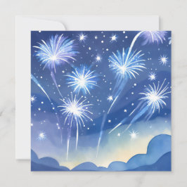 Fuegos Artificiales Azules | Tarjeta de Acuarela d