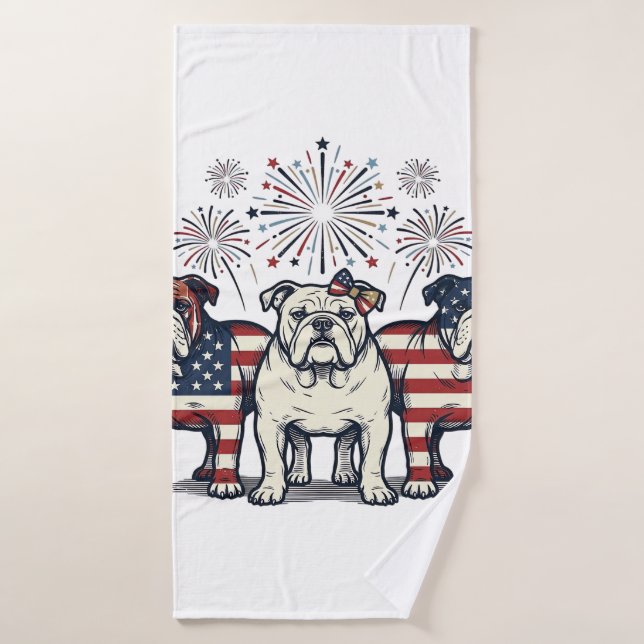 Fuegos Artificiales Bulldog Patriótico Grabado Vin (Toalla de baño)