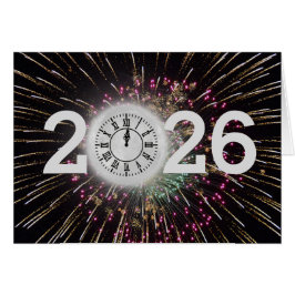 Fuegos artificiales de Año Nuevo 2026 y reloj de l