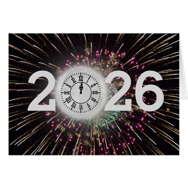 Fuegos artificiales de Año Nuevo 2026 y reloj de l (Anverso (Horizontal))