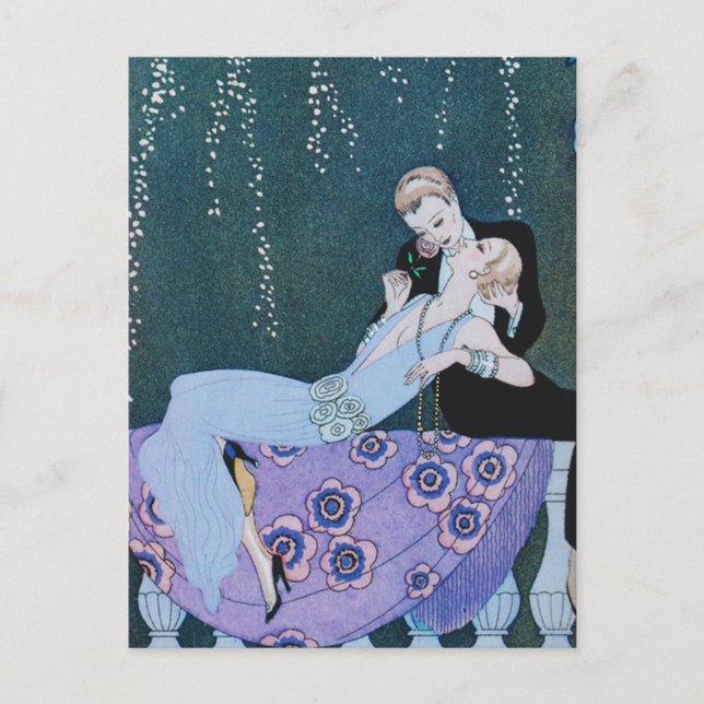 Fuegos artificiales en la postal Art Deco de París (Anverso)