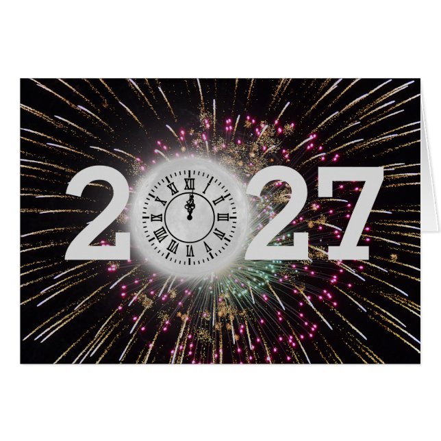 Fuegos artificiales y reloj de luna de Año Nuevo 2 (Anverso (Horizontal))