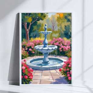 Fuente de jardín pintura floral arte acuarela