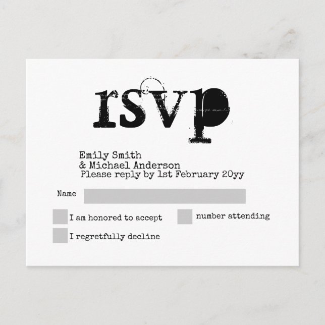 Fuente de máquina de escribir Tarjeta de boda RSVP (Anverso)
