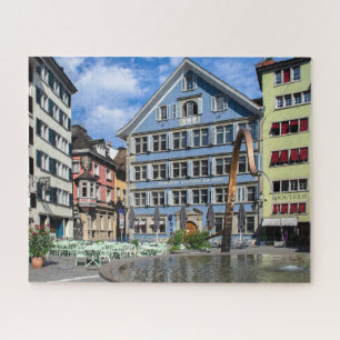 Fuente de Zurich y restaurantes City Jigsaw Puzzle